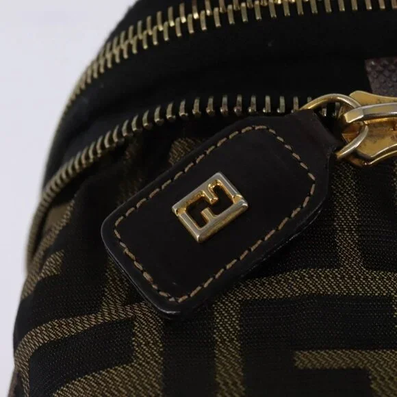 FENDI Zucca Canvas Vanity Pouch Black Brown gold Auth 145319